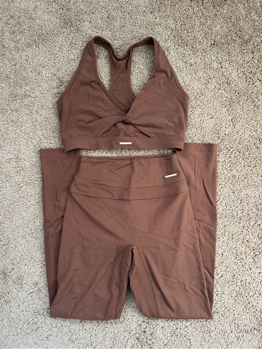 Gymshark Whitney Simmons Twist Sports Bra & High-Waist Leggings Set - Brown